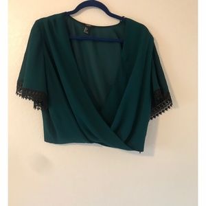 Forever 21 Deep V Blouse with Crochet Detailing